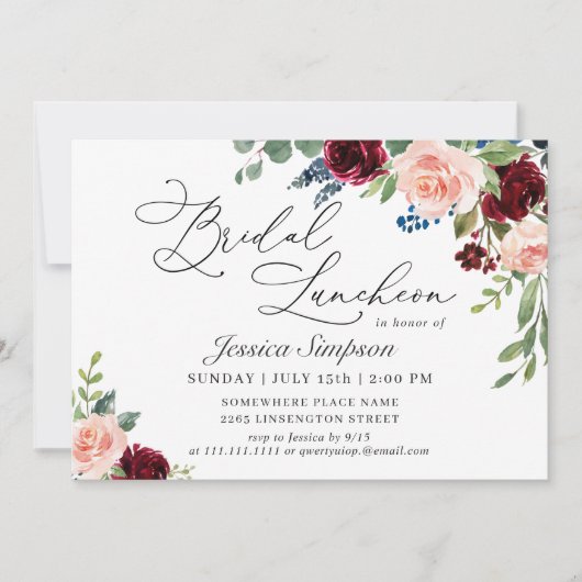 Invitation Réception de mariage Burgundy Navy Eucalyptus Rose (Devant)