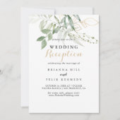 Invitation Réception de mariage calligraphiée avec feuillage  (Devant)