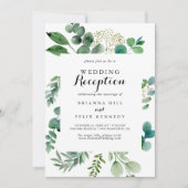 Invitation Réception de mariage calligraphiée avec verdure eu (Devant)