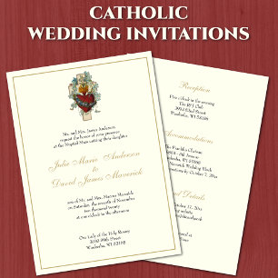Invitation Réception de mariage catholique en ivoire floral