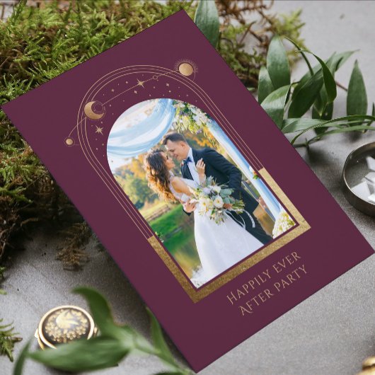 Invitation Réception de mariage céleste en prune dorée mystiq