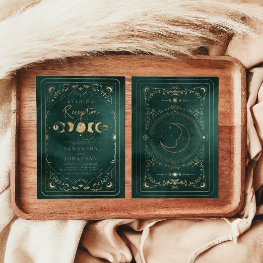 Invitation Réception de mariage Celestial Emerald Green Gold