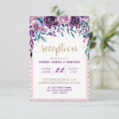 Invitation Réception de mariage Champagne Or Floral Violet (Debout devant)
