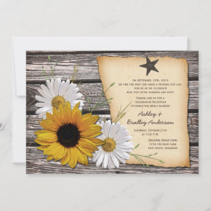 Invitation Réception de mariage champêtre avec tournesol et m