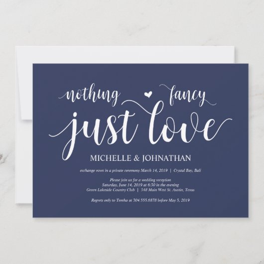 Invitation Réception de mariage champêtre bleu marine (Devant)