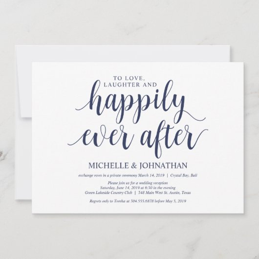 Invitation Réception de mariage champêtre bleu marine (Devant)