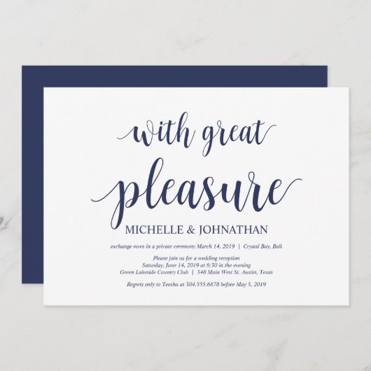 Invitation Réception de mariage champêtre bleu marine (Devant / Derrière)