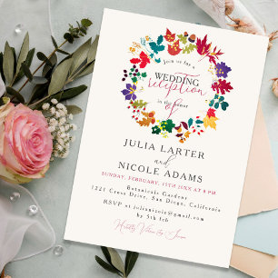 Invitation Réception de mariage champêtre moutarde violet de