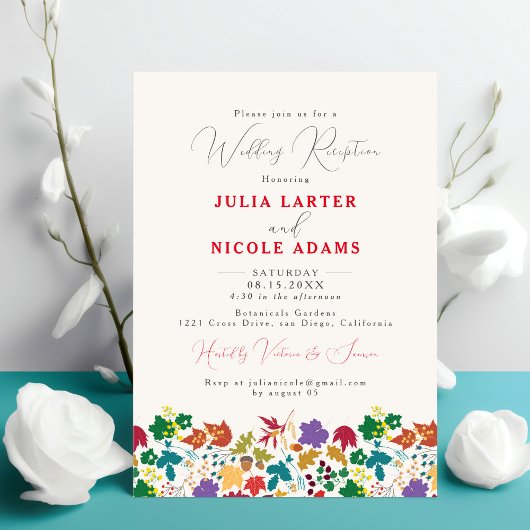 Invitation Réception de mariage champêtre moutarde violet de