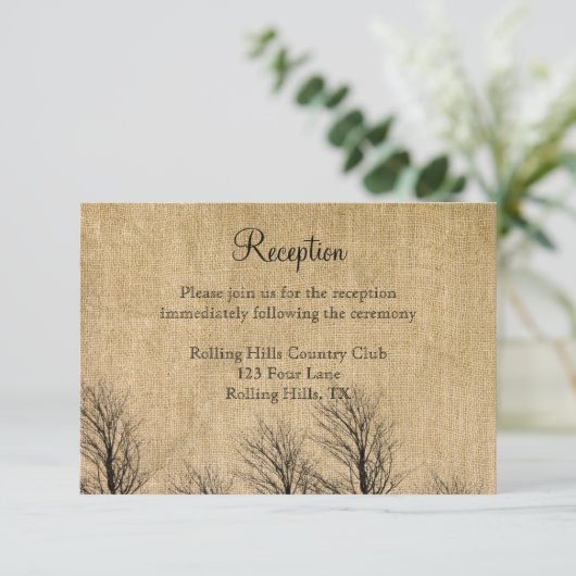 Invitation Réception de mariage chic Burlap and Birch (Debout devant)