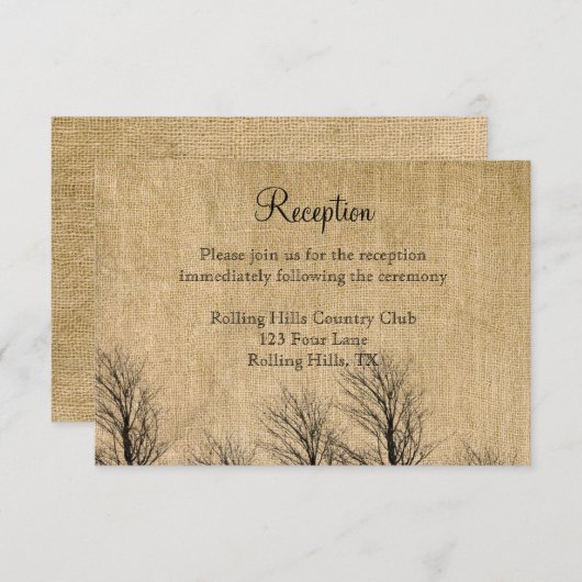 Invitation Réception de mariage chic Burlap and Birch (Devant / Derrière)