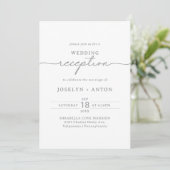 Invitation Réception de mariage chic gris calligraphie élégan (Debout devant)