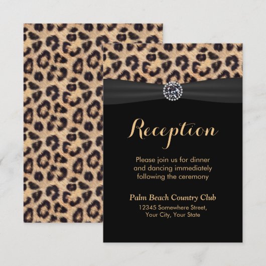Invitation Réception de mariage chic léopard diamant brillant (Devant / Derrière)