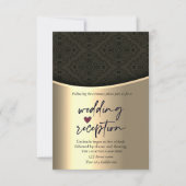 Invitation Réception de mariage chic noir damas or (Devant)