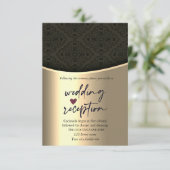 Invitation Réception de mariage chic noir damas or (Debout devant)
