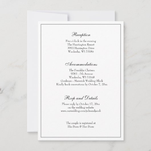Invitation Réception de mariage classique élégant noir et bla (Devant)