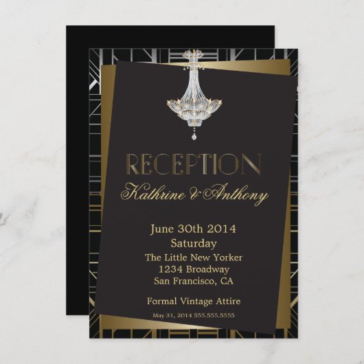 Invitation Réception De Mariage Classique Gatsby Deco (Devant / Derrière)