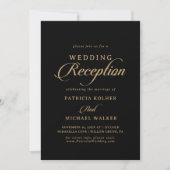 Invitation Réception de mariage classique noir et or (Devant)