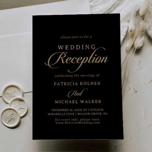 Invitation Réception de mariage classique noir et or