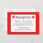 Invitation Réception de mariage Cœurs Rouges - Noir, Blanc, R (Devant)