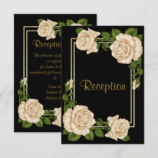 Invitation Réception de mariage Coins Élégants Roses d'Ivoire (Devant / Derrière)