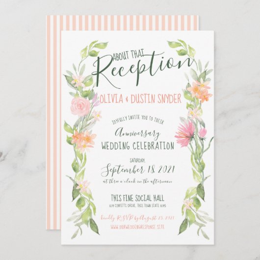 Invitation Réception de mariage colorée pour l'anniversaire f (Devant / Derrière)