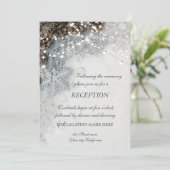 Invitation Réception de mariage Cônes de pin, Flocons de neig (Debout devant)