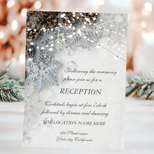 Invitation Réception de mariage Cônes de pin, flocons de neig