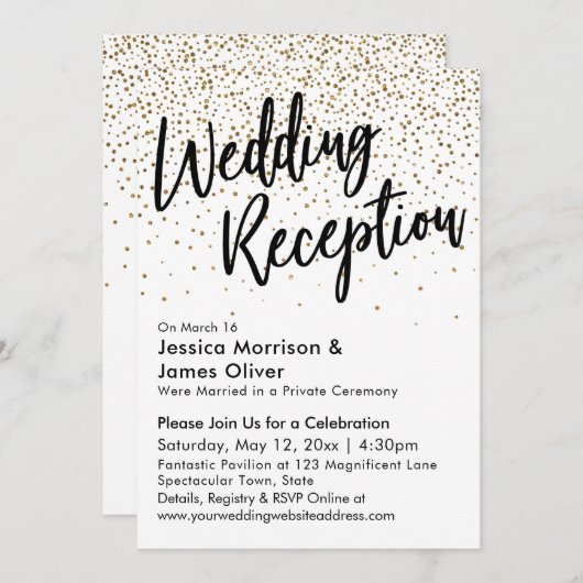 Invitation Réception de mariage, Confettis pailletés de faux (Devant / Derrière)