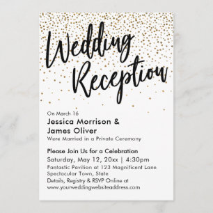 Invitation Réception de mariage, Confettis Pailletés Faux Or 