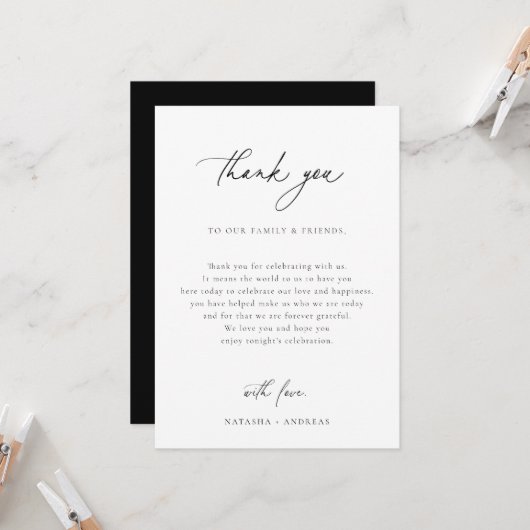 Invitation Réception de mariage contemporaine Merci (Devant/Arrière en situation)