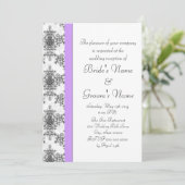 Invitation Réception de mariage damassé blanc lavande (Debout devant)
