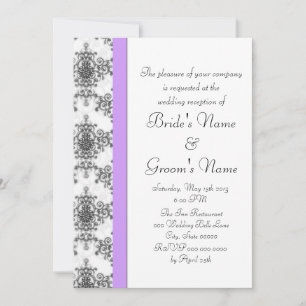 Invitation Réception de mariage damassé blanc lavande