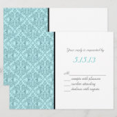 Invitation Réception de mariage damassé noir sarcelle blanc (Devant / Derrière)