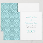 Invitation Réception de mariage damassé noir sarcelle blanc (Devant / Derrière)