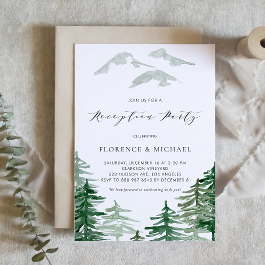 Invitation Réception de mariage dans une forêt de bois aquare
