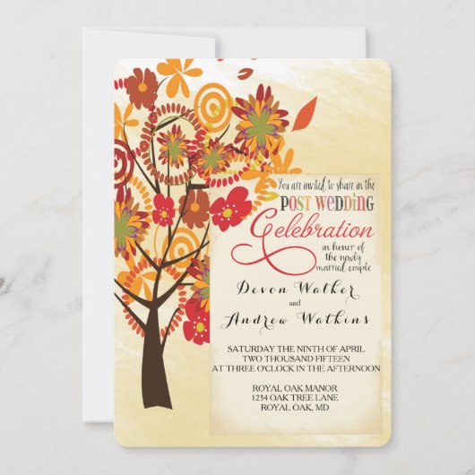 Invitation Réception De Mariage D'Arbres Floraux D'Automne Un (Devant)