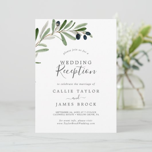 Invitation Réception De Mariage De Branche Olive Moderne (Debout devant)
