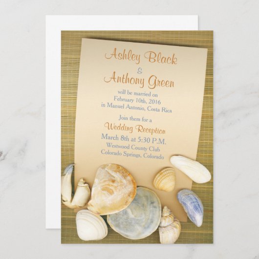 Invitation Réception de mariage de destination Beach Shells u (Devant / Derrière)