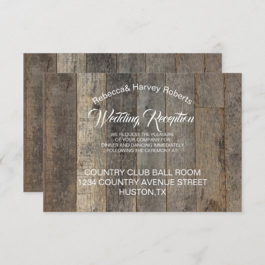 Invitation réception de mariage de grange en bois de style we (Devant / Derrière)