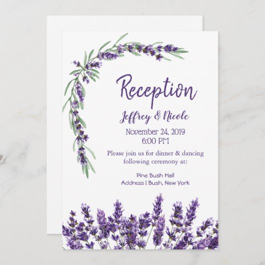 Invitation Réception de mariage de Lavande Violette Lilac Fle (Devant / Derrière)