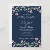 Invitation Réception de mariage de l'Hibiscus Rose Bleu Marin (Devant)