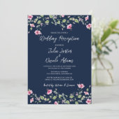 Invitation Réception de mariage de l'Hibiscus Rose Bleu Marin (Debout devant)