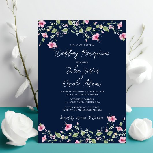 Invitation Réception de mariage de l'Hibiscus Rose Bleu Marin