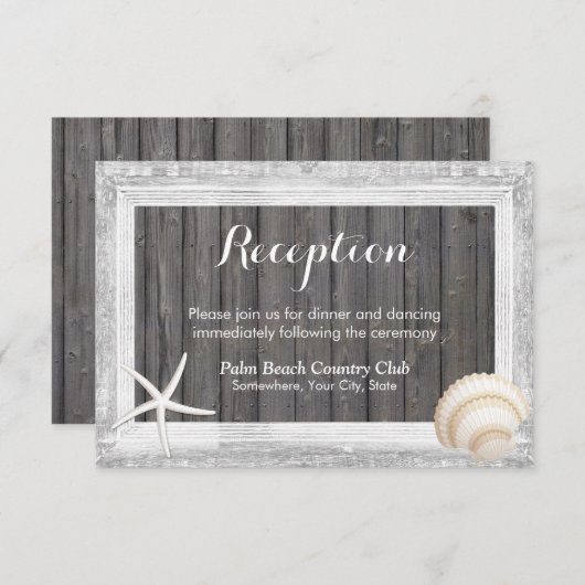 Invitation Réception de mariage de plage aux coquillages avec (Devant / Derrière)