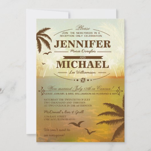 Invitation Réception De Mariage De Plage Tropical Uniquement  (Devant)