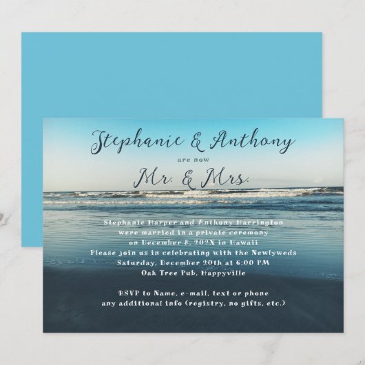 Invitation Réception de mariage Deep Sea Blue (Devant / Derrière)