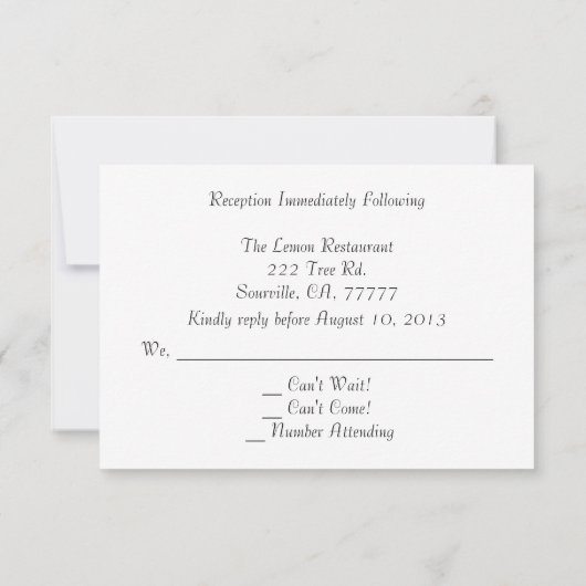 Invitation Réception de mariage des pavois RSVP (Dos)