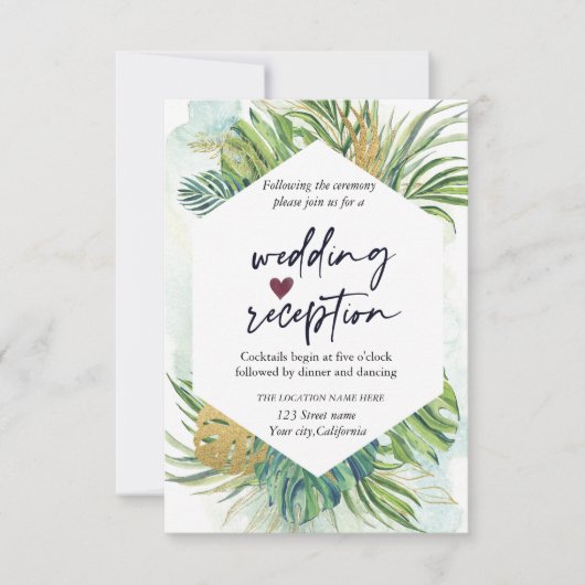 Invitation Réception de mariage d'été aux feuilles de palmier (Devant)