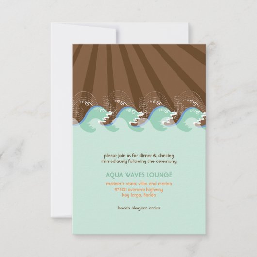 Invitation Réception de mariage d'été de plage Vagues Marron (Devant)